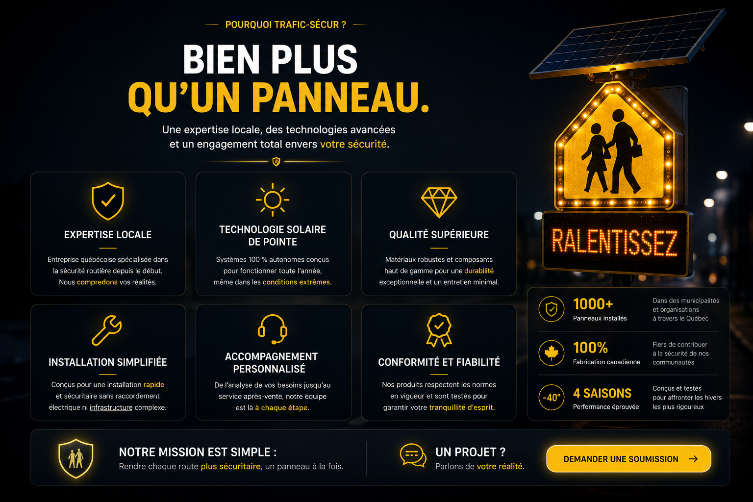 Pourquoi Trafic-Sécur — Bien plus qu'un panneau, expertise locale et technologie solaire